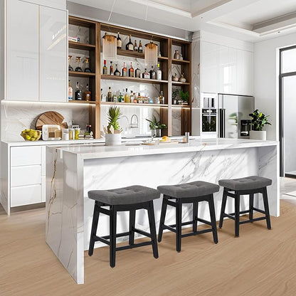 Counter Height Bar Stool Kitchen Counter Modern Backless Barstool with Upholstered Faux Leather Seat and Solid Wood Leg Farmhouse 24 inch Bar Chair, Grey + Black, 1pc