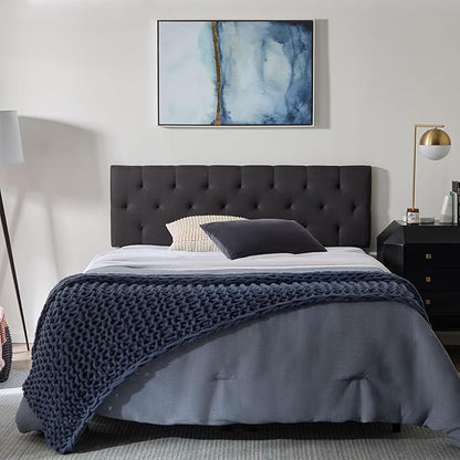 Lucid Mid-Rise Upholstered Headboard - Diamond Tufted - Padded Polyester - Adjustable Height from 34” to 46” - Easy Assembly - Bed Frame or Wall Mount - Sturdy - Charcoal - Queen Size