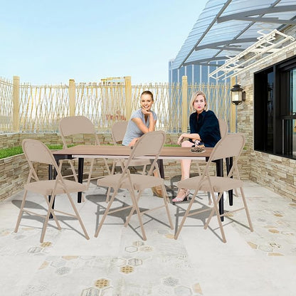 4 Pack Khaki Folding Chairs with Padded Cushion and Back, Portable Duty Metal Frame Commercial Seat, Foldable Indoor Outdoor Chairs for Office Party Events Kitchen Dinning Wedding, 330-LBS Capacity