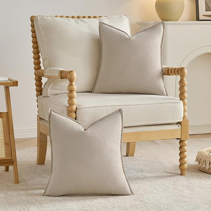 FUTEI Beige Chenille Throw Pillow Covers 18x18 Inch Set of 2,Edges Double-Stitched Cushion Cases,Modern Home Decor for Couch Living Room