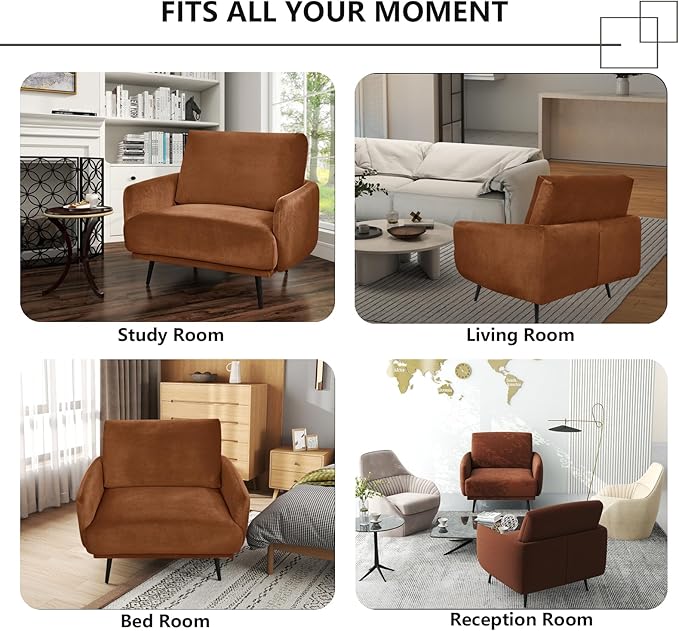Oversized Accent Chair for Living Room Chairs Reading Arm Chair Comfy Modern Single Sofa Side Chairs with Metal Legs & Soft Cushion for Bedroom, Waiting Room (Velvet Reddish, Set of 2)