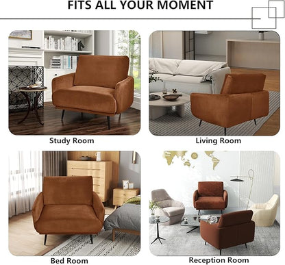 Oversized Accent Chair for Living Room Chairs Reading Arm Chair Comfy Modern Single Sofa Side Chairs with Metal Legs & Soft Cushion for Bedroom, Waiting Room (Velvet Reddish, Set of 1)