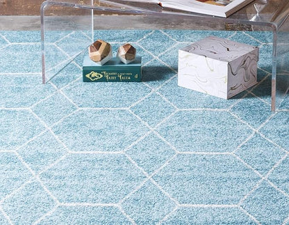 Unique Loom Trellis Frieze Collection Area Rug - Geometric (7' 1" x 10', Light Blue/ Ivory)