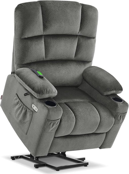 MCombo Large Dual Motor Power Lift Recliner Chair for Elderly, Massage and Heat, Lay Flat, Zero Gravity, Home Button, USB Port, Fabric 7680 (Large, Grey)