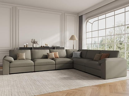 EASE MOOSE Leather Sectional Couch, Oversized Modular Sectional Sofas, Wide Deep Seat Modular Couch, Scratch Resistant Faux Leather Material, L Shaped Sofa for Big Spaces, Light Grey