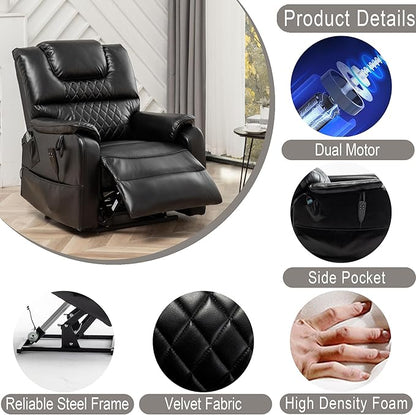 Power Lift Recliner Chair Recliners for Elderly,Lay Flat Air Leather Recliner with Heat and Massage,Dual Motor Lounge Recliners for Living Room