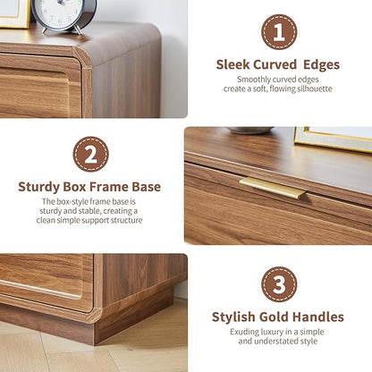 Modern Nightstand Set of 2 for Bedroom, 26'' Wide Wood 3 Drawers Bedside Table, Large Dresser w/Curved Profile Design, Side Table, End Table with Storage Drawers for Living Room, Entryway, Walnut
