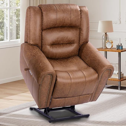 EONIX Classical Large Power Lift Recliner Chair for Elderly with Heat and Massage, Dual Motor Lay Flat Electric Lift Chair Recliner for Adults, Living Room, Bedroom, SLRY005061, Nut Brown