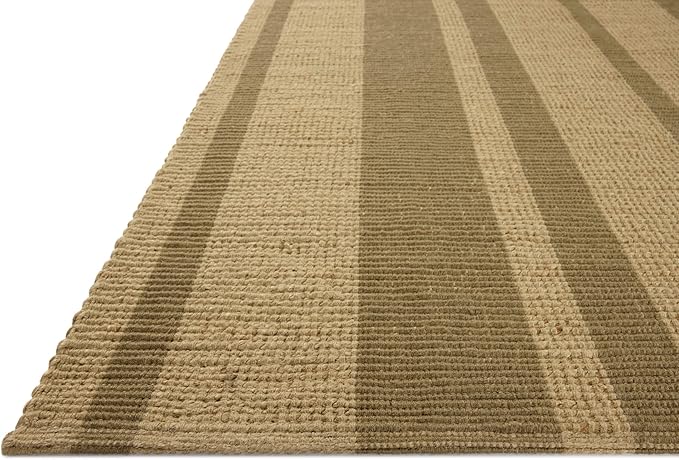 Loloi Leanne Ford Weatherstaff Collection WTS-03 Natural/Olive 2'-6" x 7'-6" Runner Rug Jute, Striped, Neutral, Hallway, Kitchen, Mudroom, and Bathroom