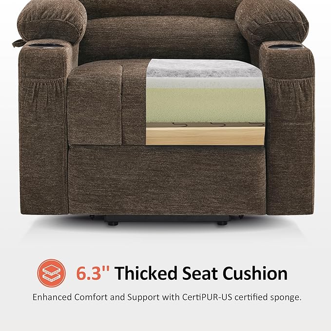 MCombo Power Lift Recliner Chair for Elderly, Lift Chair with Heat and Massage, USB &Type C Ports, Cup Holders, Fabric 7095 (Medium, Mocha)