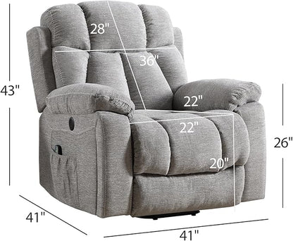 Large Power Lift Recliner Chair with Massage and Heat for Elderly, Wide Padded Recliner with 2 Cup Holders, Side Pocket & USB Charger,(1, Light Gray)