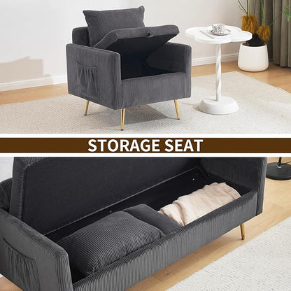 Furnimart 3-Piece Storage Sofa and Couch Set, Corduroy Loveseat with 2pc Accent Single Chairs, Small Living Room Furniture Set for Apartment, Tiny Homes and Lofts, 3PC-Gray