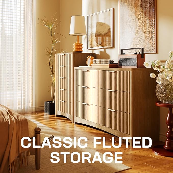Marsail 6 Drawer Wooden Dresser with Smooth-Glide Drawers, Modern Storage Solution for Bedrooms, Living Rooms, and Hallways, Featuring Large Capacity and an Elegant Natural Wood Finish, Natural Oak