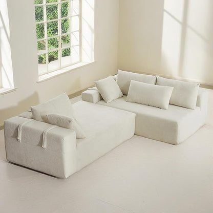 108" Modular Sectional Couch Sofa with L-Shape Chaise, Modern Cloud Comfy Sofa with Deep Seat, Upholstered Couches for Living Room Bedroom, No Assembly Required (Beige Right Facing Chaise)