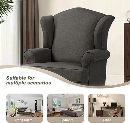 Pia Ricco High Back Floral Accent Chair, Upholstered Fabric Armchair with Solid Wood Legs - Retro Living Room Reading Chair, Comfortable Single Sofa Seat-Charcoal Grey