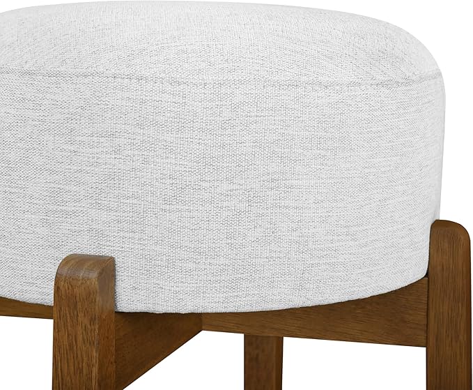 Christopher Knight Home Lera Modern Counter Height Bar Stools Set of 2, Fabric Round Stool Chair for Kitchen Island, Wooden Dining Room Chair, Upholstered Counter Stool with Footrest,Dark Walnut+Ivory