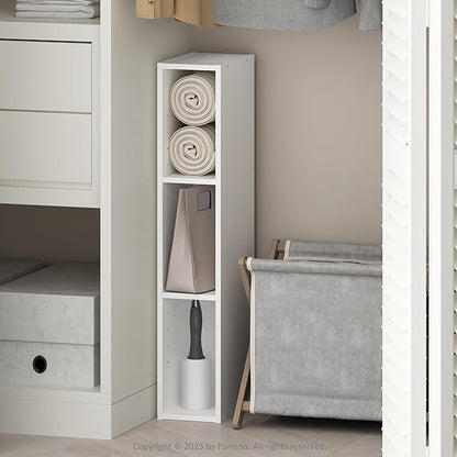 Furinno Reed 3-Tier Closet Organizers and Storage, Closet Organizer, Open Shelf Closet Storage, for Wardrobe, Bedroom, Living Room, 6-Inch Width, White