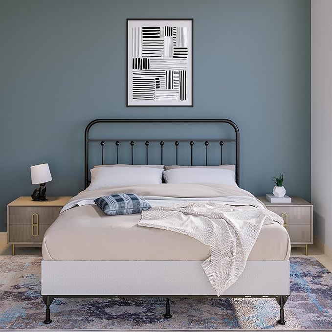 Vintage Metal Headboards, Adjustable Height Iron Frame, Farmhouse Rustic Style, Elegant and Durable Design, Easy Assembly, Universal Fit for Kids & Adults, King Size, Black Finish