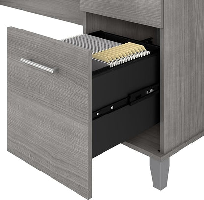 Bush Furniture 60-inch Home Office Desk with Drawers, Large Computer Table with Storage, Transitional Style, Somerset Collection, Platinum Gray