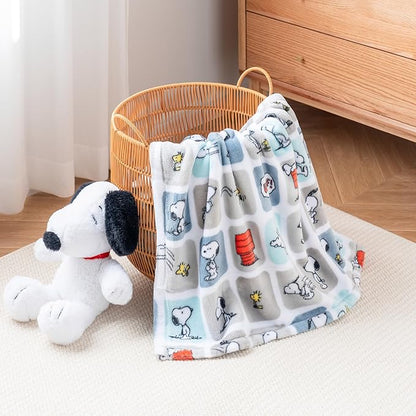 Berkshire Blanket Peanuts VelvetLoft Cute Character Snoopy Plush Throw Blanket,Peanuts Snoopy Woof Blue,Throw 55 in x 70 in (Official Peanuts Product)