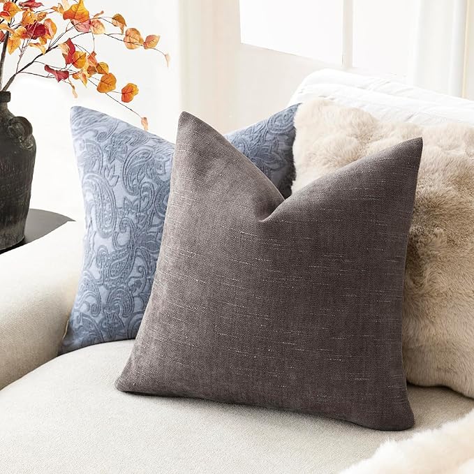 Foindtower Pack of 2 Soft Textured Throw Decorative Pillow Covers Square Accent Solid Cushion Cover Cozy Farmhouse Pillow Case with Zipper for Couch Sofa Bedroom Living Room 24x24 Inch, Charcoal