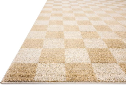 Loloi Chris Loves Julia Calvin Collection CLV-01 Wheat/Ivory 2'-7" x 10'-0" Runner Rug Checkered Neutral Soft Living Room Bedroom Carpet