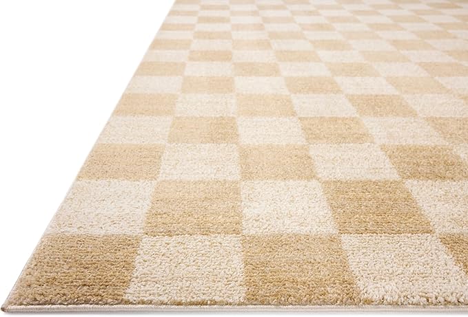Loloi Chris Loves Julia Calvin Collection CLV-01 Wheat/Ivory 11'-6" x 15'-7" Area Rug Checkered Neutral Soft Living Room Bedroom Carpet