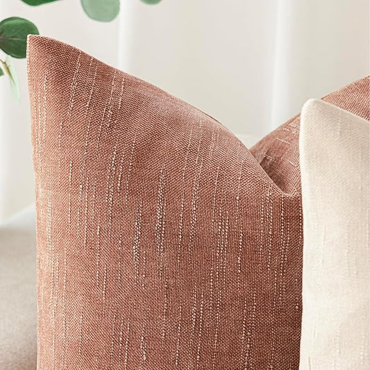Foindtower Pack of 2 Soft Textured Chenille Throw Decorative Pillow Covers Square Accent Solid Cushion Cover Neutral Lumbar Pillow Case for Couch Sofa Bedroom Living Room 12x24 Inch,Dusty Pink