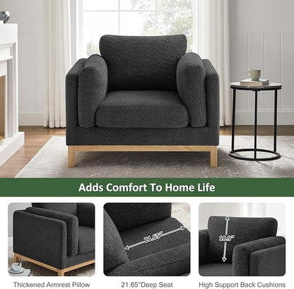VANOMi 41.34" Oversized Accent Chair, Upholstered Armchair with Solid Wood Legs Living Room Chairs with Wide Armrest Pads, Reading Chair for Bedrooms, Apartments, Living Rooms, Offices（Dark Grey）