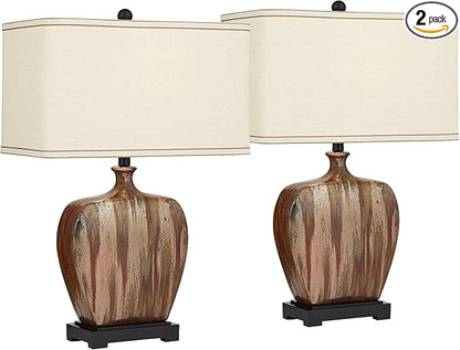 Possini Euro Design Julius Modern Rustic Style Table Lamps 27" Tall Set of 2 Ceramic Copper Drip Rectangular Fabric Shade Decor for Living Room Bedroom House Bedside Nightstand Home Office Reading