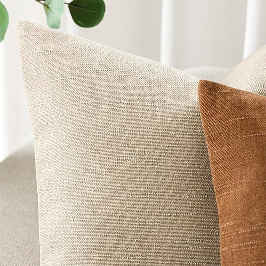 Foindtower Pack of 2 Soft Textured Throw Decorative Pillow Covers Lumbar Accent Solid Cushion Cover Cozy Neutral Farmhouse Pillow Case for Couch Sofa Bedroom Living Room 12x20 Inch, Beige