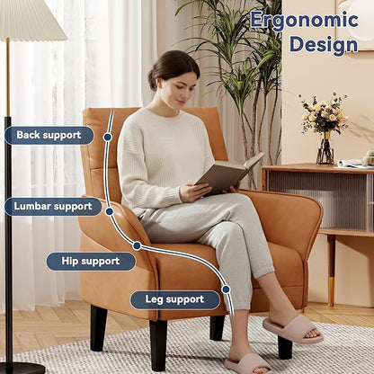 HAOBO Home Modern Brown Accent Chair Upholstered PU Leahter Armchair Living Room Chairs Office Chair Leisure Chairs