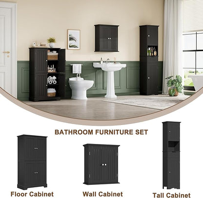 ChooChoo 67" Tall Bathroom Storage Cabinet, Narrow Bathroom Cabinet with 2 Doors and 1 Drawers, Freestanding Cupboard Floor Cabinet with Adjustable Shelves for Living Room, Kitchen, Black