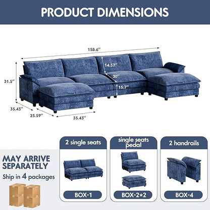 Homall 80" Modular Sectional Sofa, Loveseat Sofa Couch with Double-Layer Cushion, DIY Combination Chenille Deep 2-Seat Cloud Couch for Living Room (Dark Blue, U Shaped Sofa)