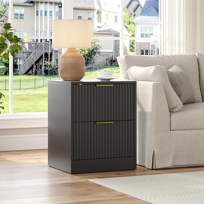 3-Piece Modern Bedroom Furniture Set, Wide 8-Drawer Dresser & 2-Drawer Nightstands Set of 2, Natural Wood Dresser and Nightstand Sets for Bedroom, Hallway, Black