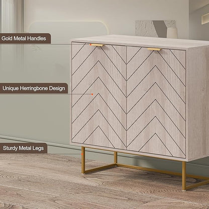 Scurrty 31.5" Natural Sideboard Buffet Cabinet, Cabinet with Doors & Adjustable Shelf for Living Room & Kitchen, Log Color
