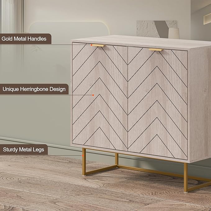 Scurrty 31.5" 3-Piece Sideboard Buffet Cabinet Set, Natural Log Color with Doors & Adjustable Shelves, Storage Cabinet for Living Room & Kitchen