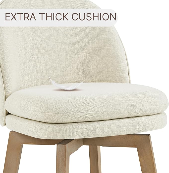 Counter Height Barstools 26 inch Upholstered Swivel Bar Stools with Back and Wood Legs for Kitchen Island,Set of 2,Linen Fabric-Armless