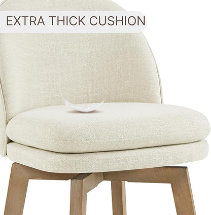 Counter Height Barstools 26 inch Upholstered Swivel Bar Stools with Back and Wood Legs for Kitchen Island,Set of 4,Linen Fabric-Armless