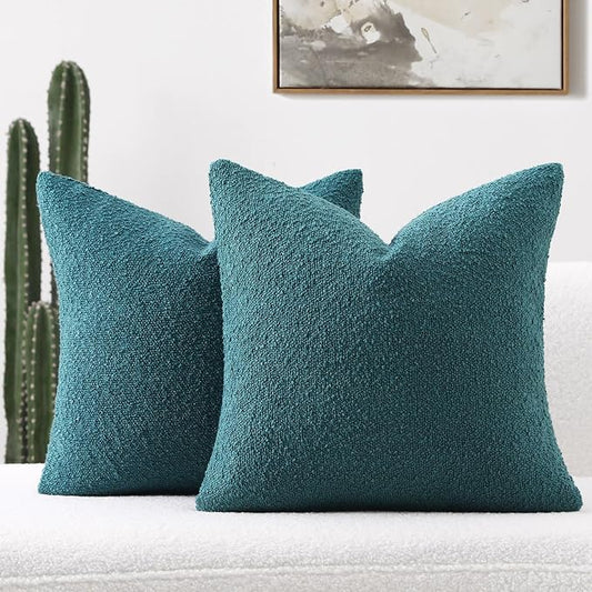 FUTEI Pack of 2 Teal Green Decorative Throw Pillow Covers 26x26 Inch Soft Cozy Solid Boucle Textured Euro Pillow Shams,Modern Home Decor for Couch Bed Living Room