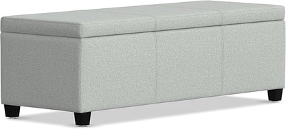 SIMPLIHOME Avalon Storage Ottoman Bench - 48 inch Wide Upholstered Linen Look Fabric Rectangular Lift-Top Ottoman in Light Stone Grey, Transitional Storage Bench for Living Room with High-Density Foam