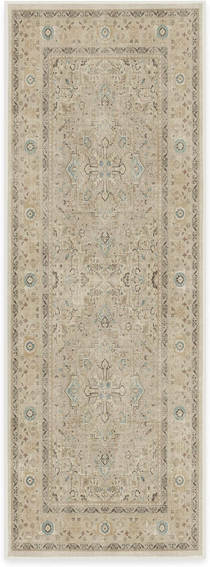 RUGGABLE Washable Vintage Runner Rug – Kamran Ivory Opal 2.5x7, Stain-Resistant, Non-Slip Hallway Runner – Machine Washable Rug for Hallway, Entryway, Living Room & Kitchen – with Standard Pad