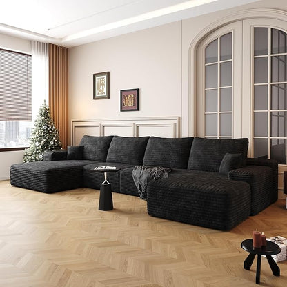 136" Sectional Couches for Living Room Modern Modular Sofa with L-Shape Couchs Upholstered Boneless Couch Deep Seat Sectional Couch with Chaise (Black, Left Facing Chaise+3Seaters+Ottoman)