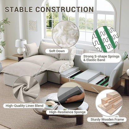 Middle Seat for Cloud Modular Sectional Sofa, Comfy Down Filled Cloud Couch with Removable Cover, Modular Sectional Couches for Living Room, Light Gray