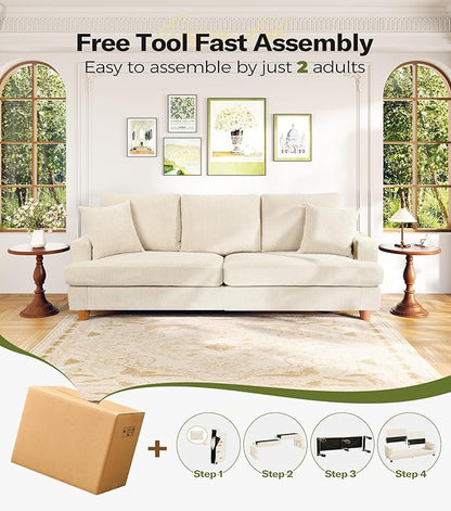 87in Corduroy Couch, Kidirect Sofa No Tool Assembly, Comfy Couches for Living Room 21in Deeper Seats, Corduroy Sofas for Living Room with 2 Pillows, Oversized Loveseat Sofa, Boho Love Seat Beige Couch