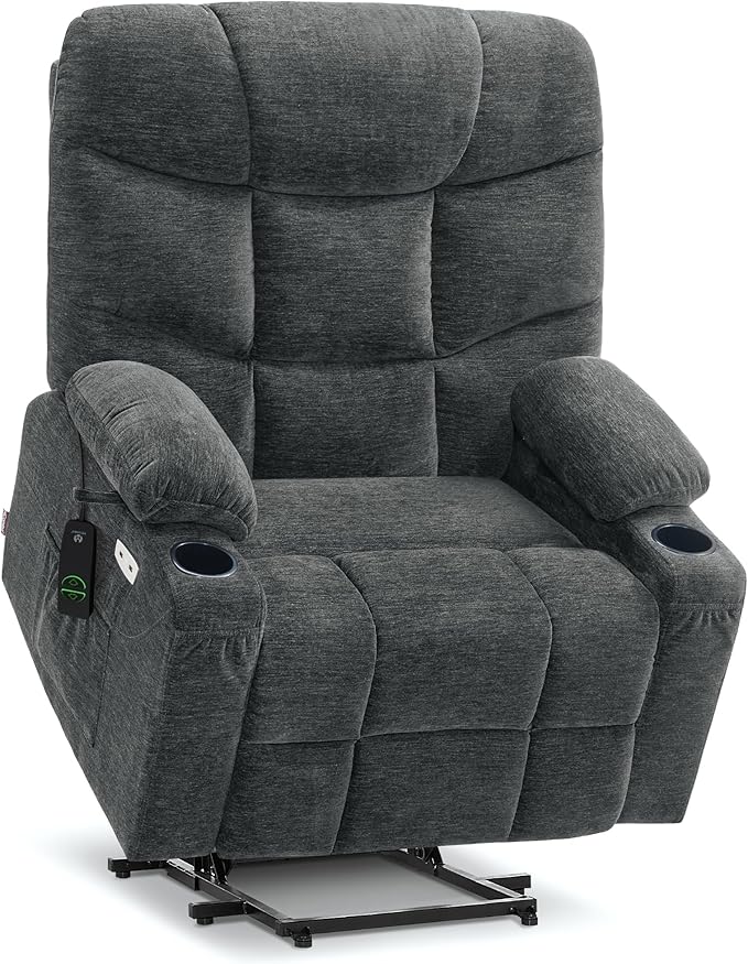 MCombo Oversized Power Lift Recliner Chair with Extended Footrest for Elderly People, Fabric R7399 (Dark Gray, Large-Oversize)