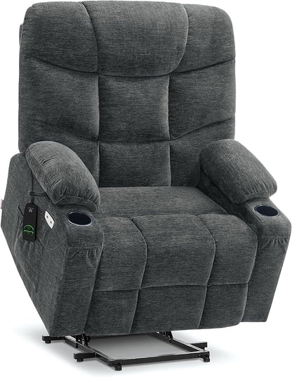 MCombo Oversized Power Lift Recliner Chair with Extended Footrest for Elderly People, Fabric R7399 (Dark Gray, Large-Oversize)