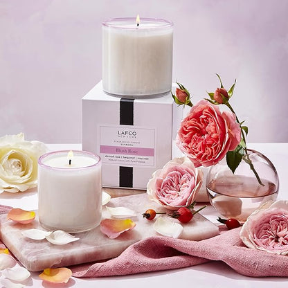 LAFCO New York Signature Candle, Blush Rose - 15.5 oz - 90-Hour Burn Time - Reusable, Hand Blown Glass Vessel - Made in The USA