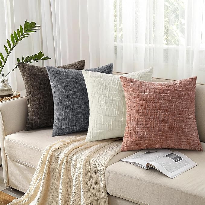decorUhome Pink Chenille Throw Pillow Covers 24x24 Set of 2 Thick Textured Slubby Couch Pillow Covers Farmhouse Accent Modern Neutral Decorative Pillow Cases for Bed Sofa Living Room