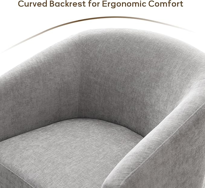 Chenille Swivel Accent Chair, Living Room Chairs, No Assembly Upholstered Armchair, 360°Rotating Barrel Chair for Bedroom, Apartment & Reading Nook (1, Light Grey)